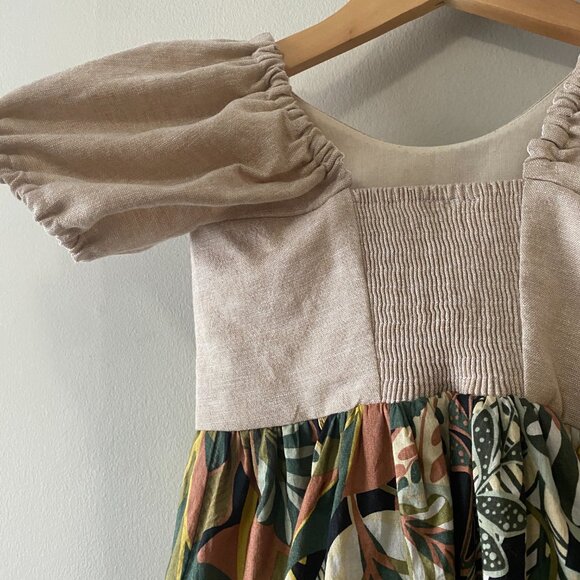 Handmade Children's Linen Rayon Viscose Cotton Cream Multicolour Pattern Dress - Picture 11 of 16